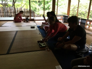 Serving wagashi for tea ceremony